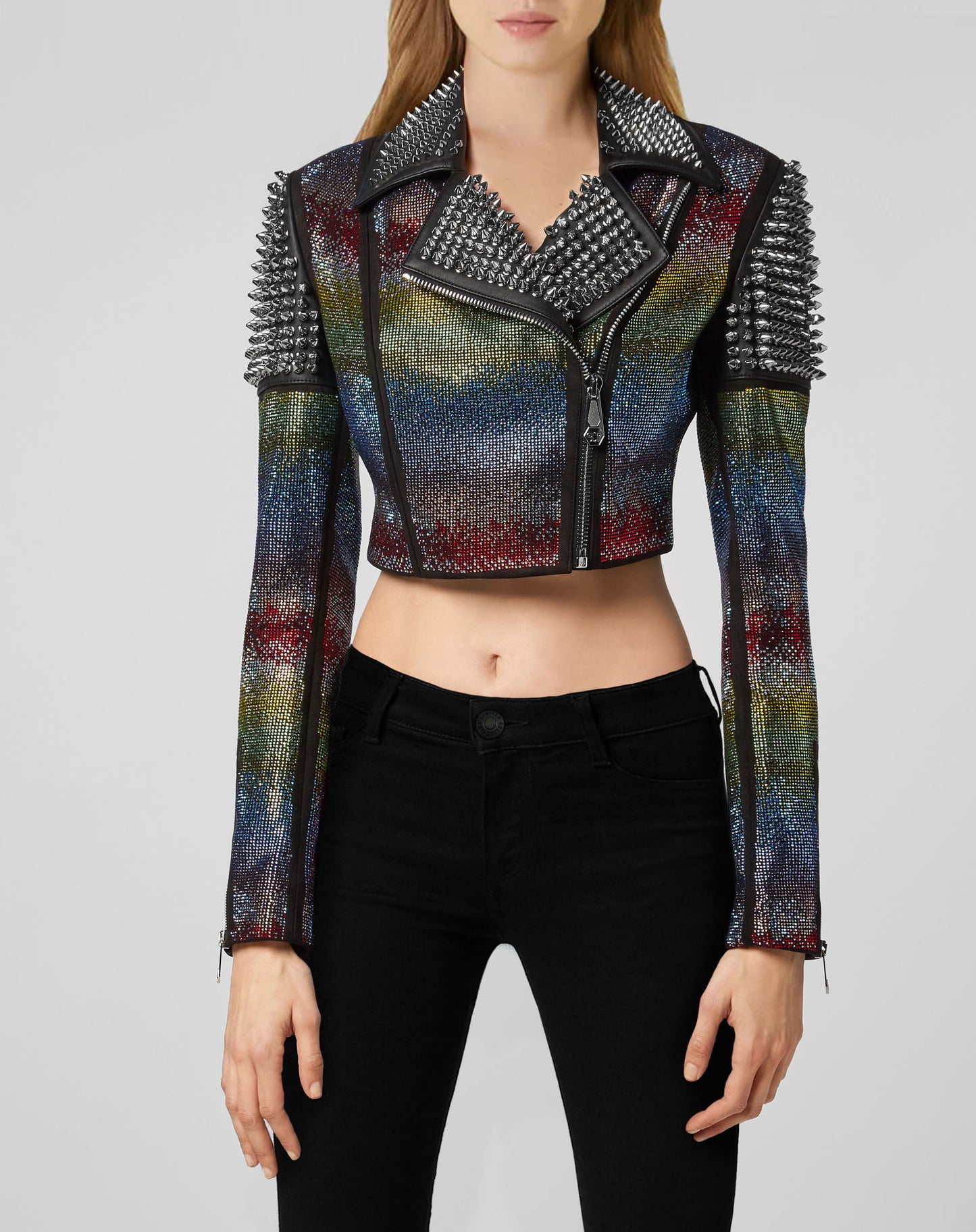 Leather Biker Rainbow Crystal