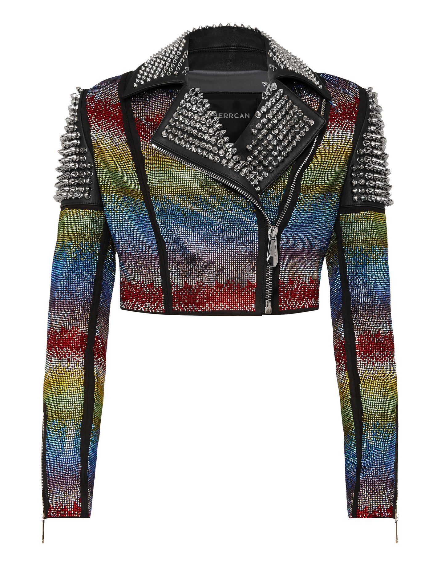 Leather Biker Rainbow Crystal