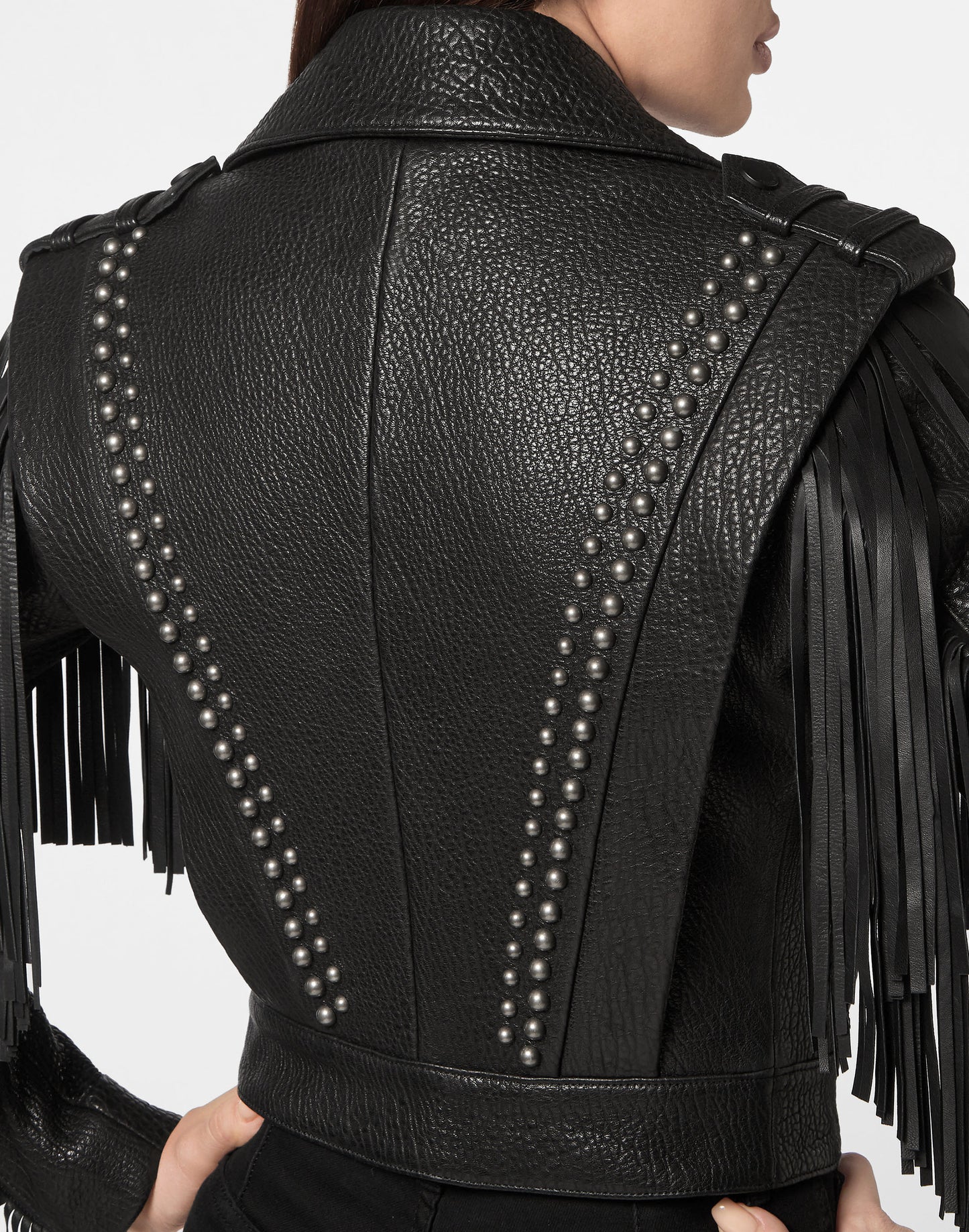 Leather Cropped Jacket Fringe