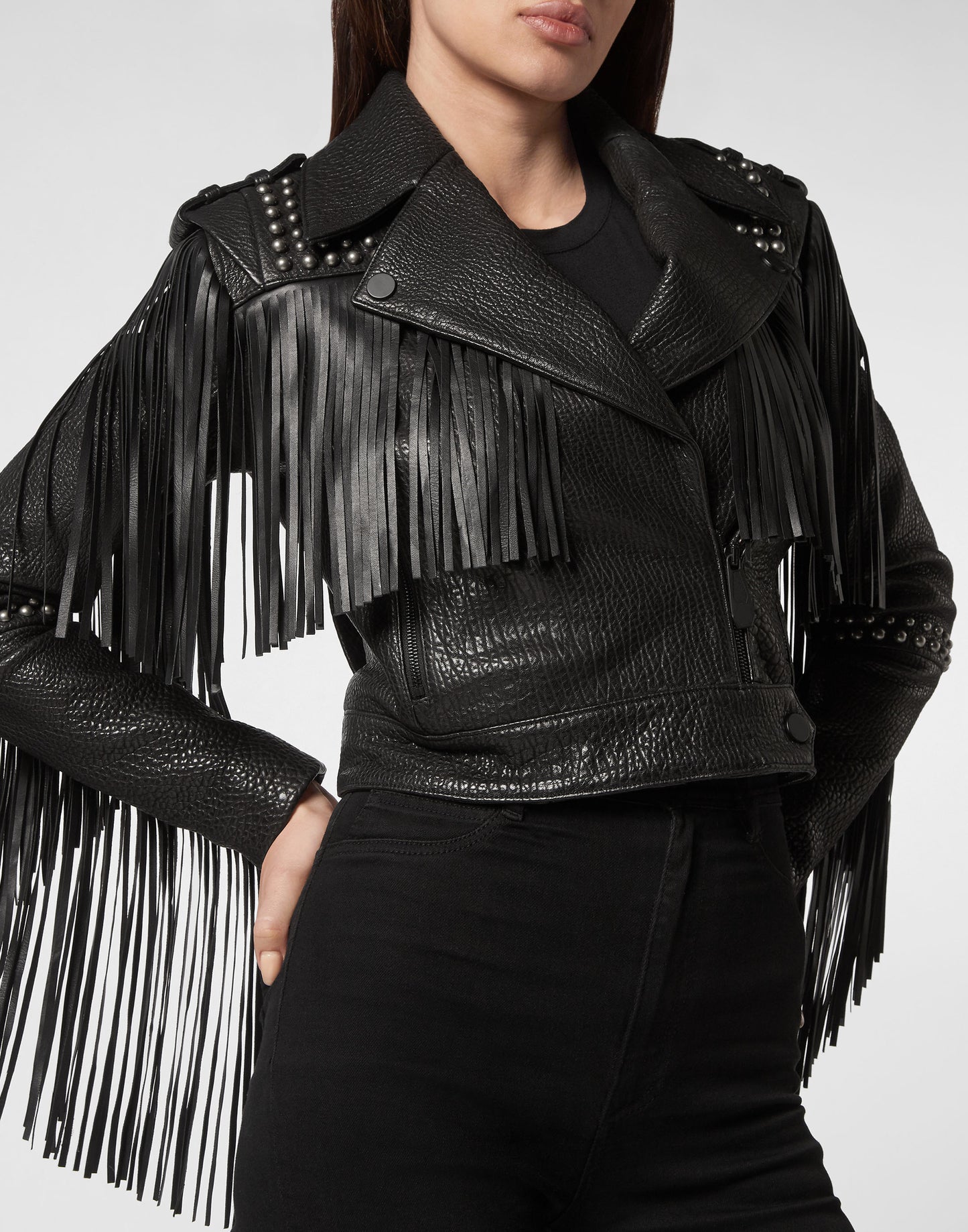 Leather Cropped Jacket Fringe