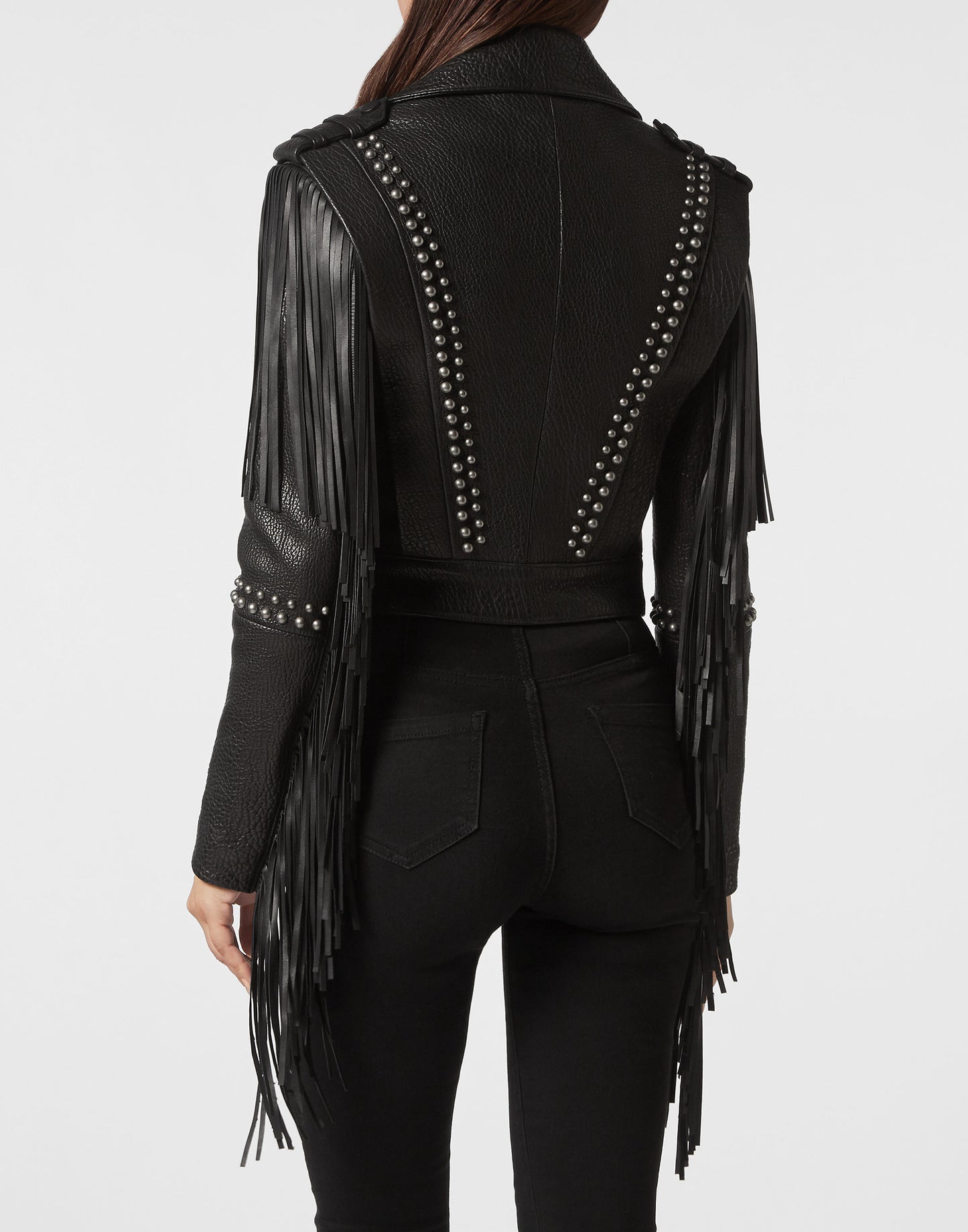 Leather Cropped Jacket Fringe