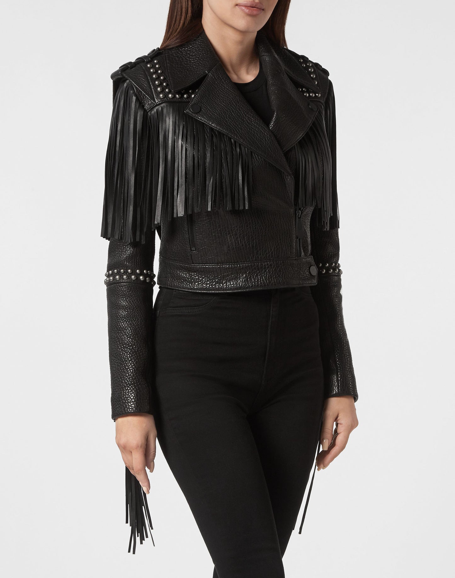 Leather Cropped Jacket Fringe